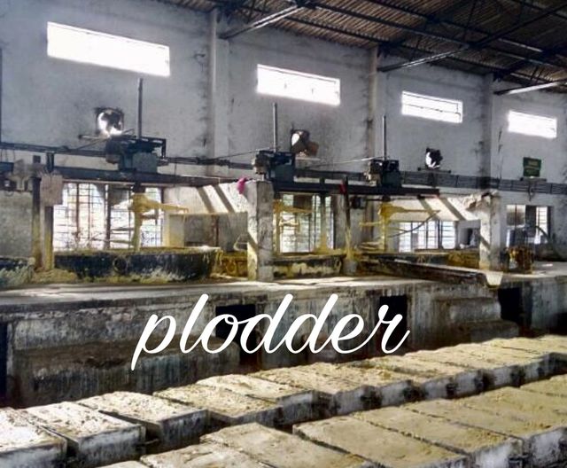 The plodder: Soap is pressed and extruded, then set in frames on the factory floor.