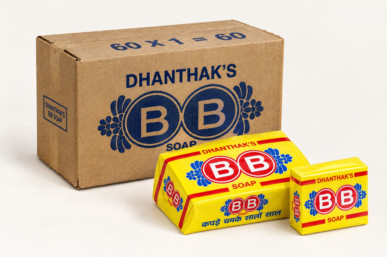 A BB Soap shipping carton with a pack of four and a single cake